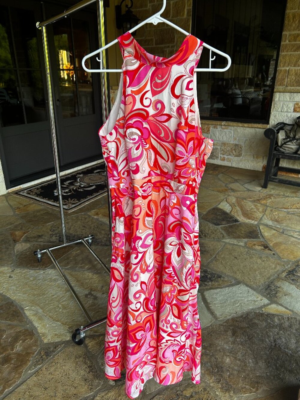Tahari ASL Pink Orange Retro Floral Halter Maxi Dress 8 NWT. Perfect for Rush!